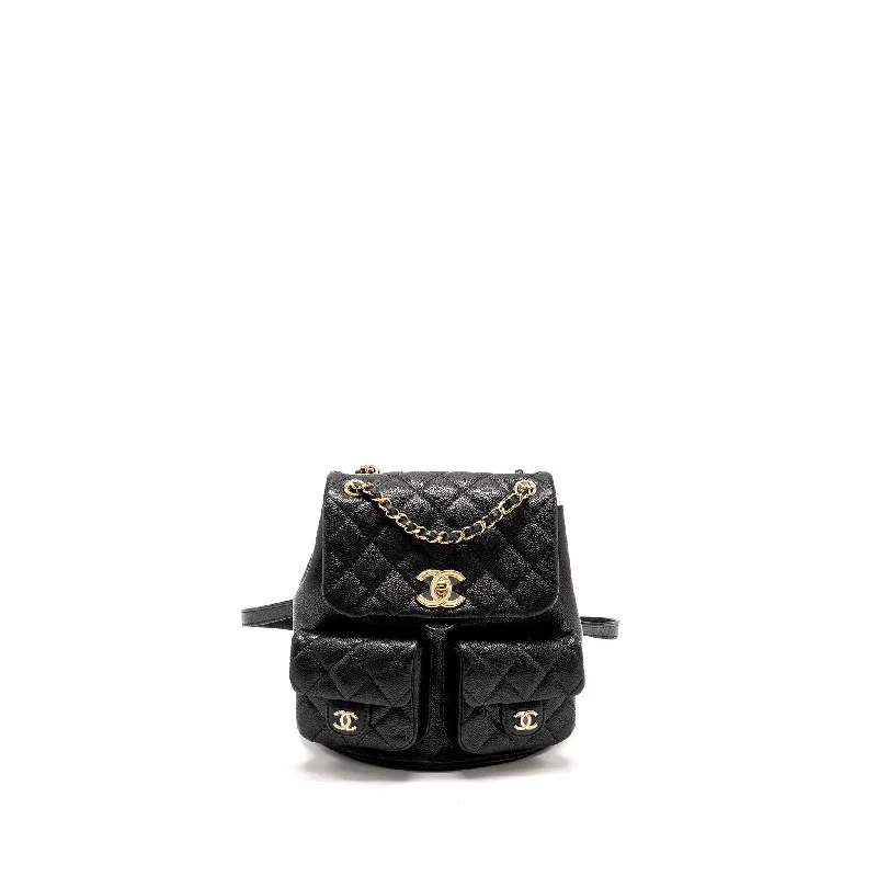 Chanel bags with leather and tweed combinationsChanel Triple Pack Backpack Caviar Black LGHW (Microchip)