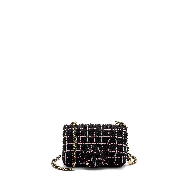 Chanel bags for women with minimalist styleChanel 23K Flower Bomb Mini Rectangular Flap Bag Tweed Black / Pink LGHW (Microchip)