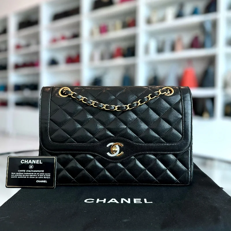 Chanel bags with chain and leather strap combinationsVintage Paris CC Double Flap Quilted Calfskin Black GHW No 3