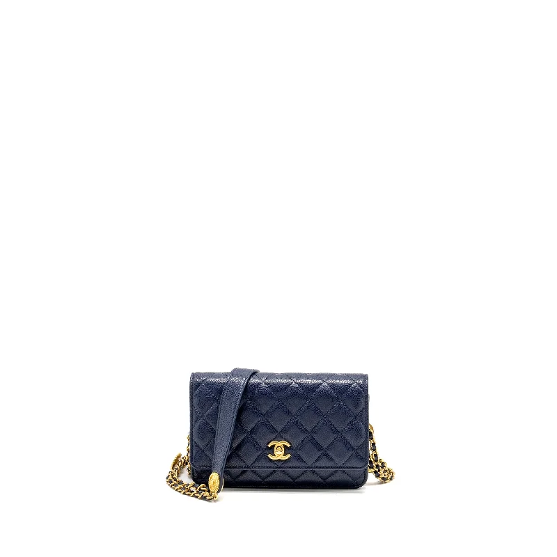 Chanel Luxury Handbag for High - End EventsChanel 22A Twist Your Button Wallet on Chain Caviar Navy GHW (Microchip)