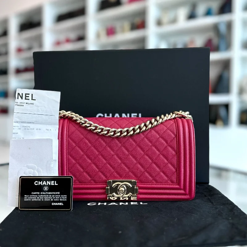 Chanel bags for women who love timeless fashion*Full Set, Receipt* Boy Caviar Old Medium 25CM Quilted Leboy Hot Pink GHW No 23