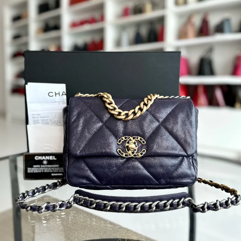 Chanel Chain Strap Handbag for Everyday Use*Full Set, Receipt* C19 Small 19 Bag Goatskin Dark Purple 3-Tone 19Bag GHW No 30