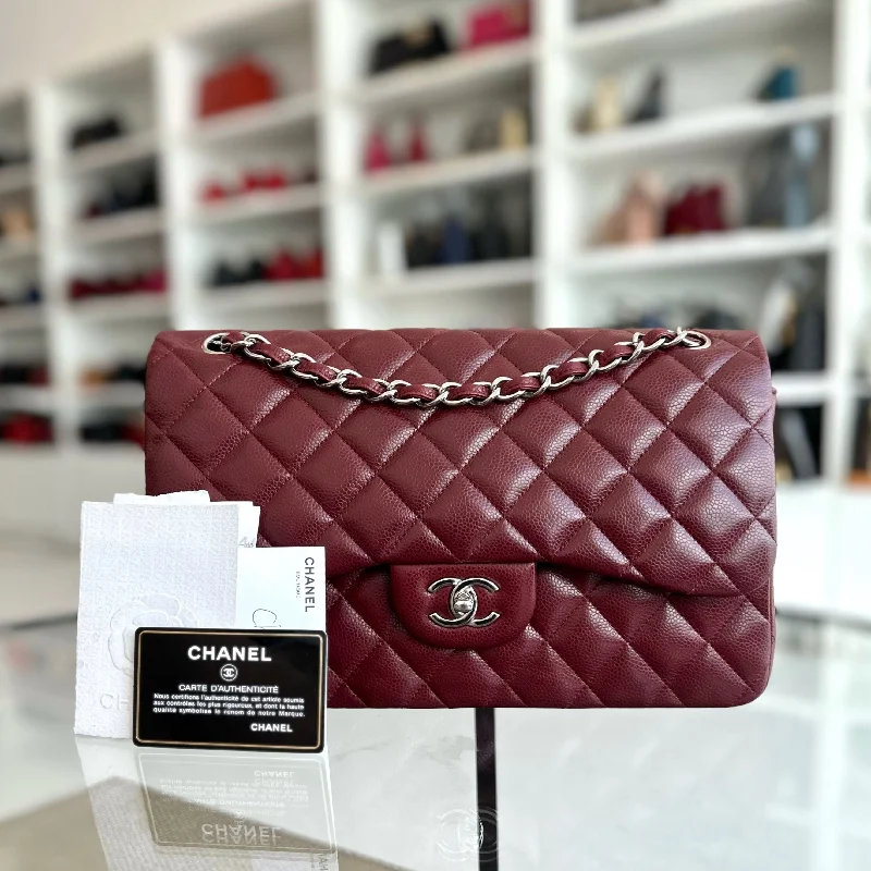 Chanel bags for women with a taste for high fashion*Full Set, Receipt* Caviar Jumbo Double Flap Burgundy SHW No 14