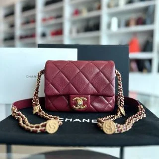 Chanel Colorful Handbag for Spring Outfits*Microchip* Caviar 2022 Mini Rectangular Quilted Twist Your Buttons Flap Burgundy GHW