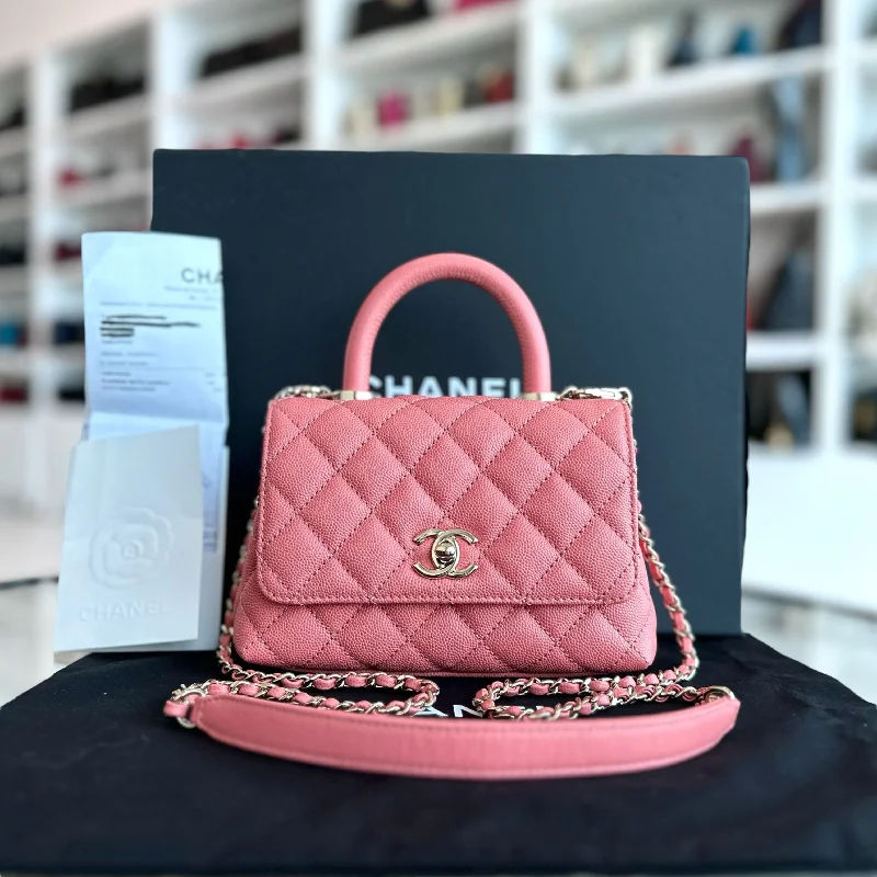 Chanel classic*Microchip, Full Set, Receipt* Mini Caviar Coco Handle Quilted Light Pink GHW