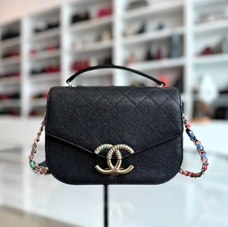 Chanel bags with chain and leather strap combinations*Rare, Like New* Cuba Coco Caviar Quilted Cross Body Black GHW No 23