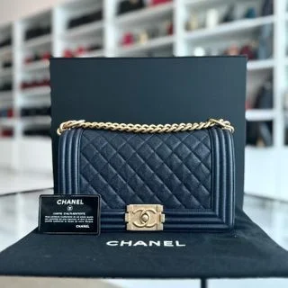 Chanel bags with the perfect balance of luxury and functionality*Series 27, 2019* Boy Caviar Old Medium 25CM Quilted Calfskin Dark Blue GHW No 27  S$5,600