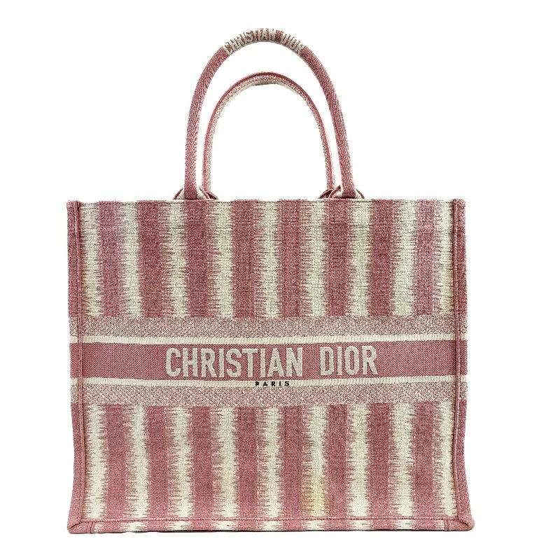 Stylish Christian Dior shoulder bags with a tassel - adorned zipperDIOR Bayadere Stripe Large Book Tote D-Stripes Embroidery Pink