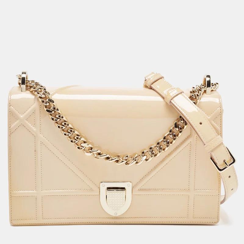 Christian Dior Saddle bags with a patent leather finish for a shiny lookDIOR Beige Patent Leather Medium ama Shoulder Bag