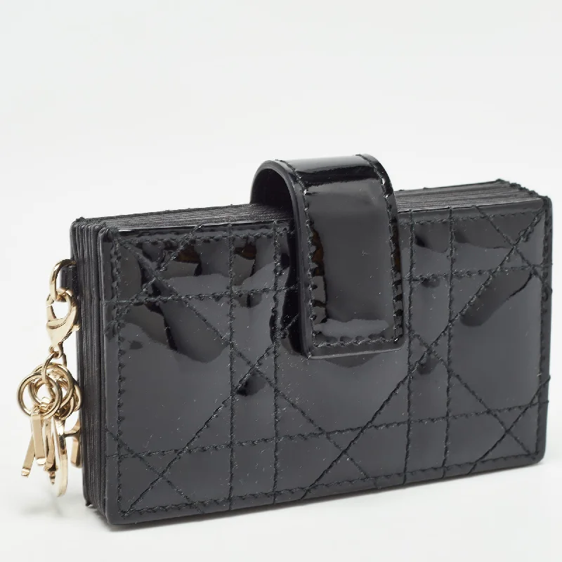 High - fashion Christian Dior bags with a geometric patternDIOR Black Cannage Patent Leather Lady  5 Gusset Card Holder