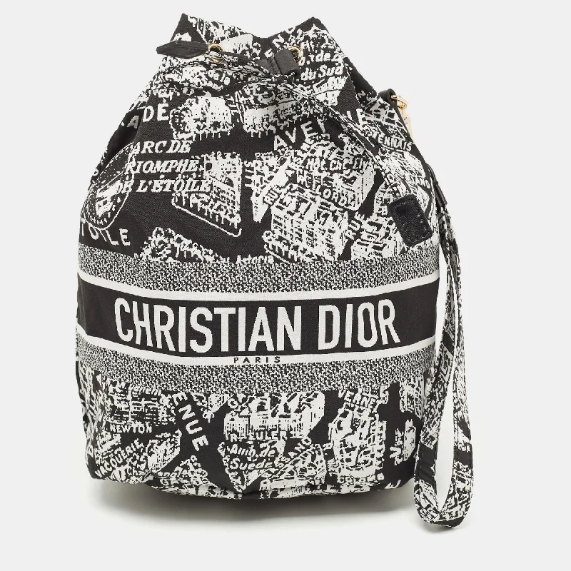 Christian Dior bags with a side - pocket for holding a water bottleDIOR Black/White Plan De Paris Nylon travel Pouch