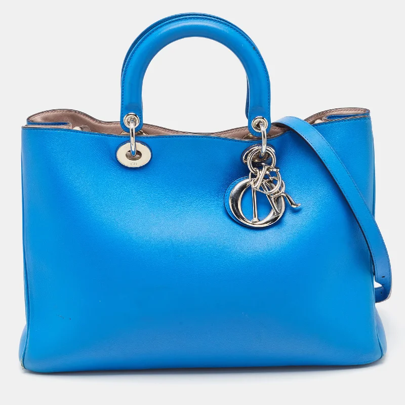 Christian Dior bags with a zip - top closure and multiple compartmentsDIOR Blue Leather Large issimo Shopper Tote