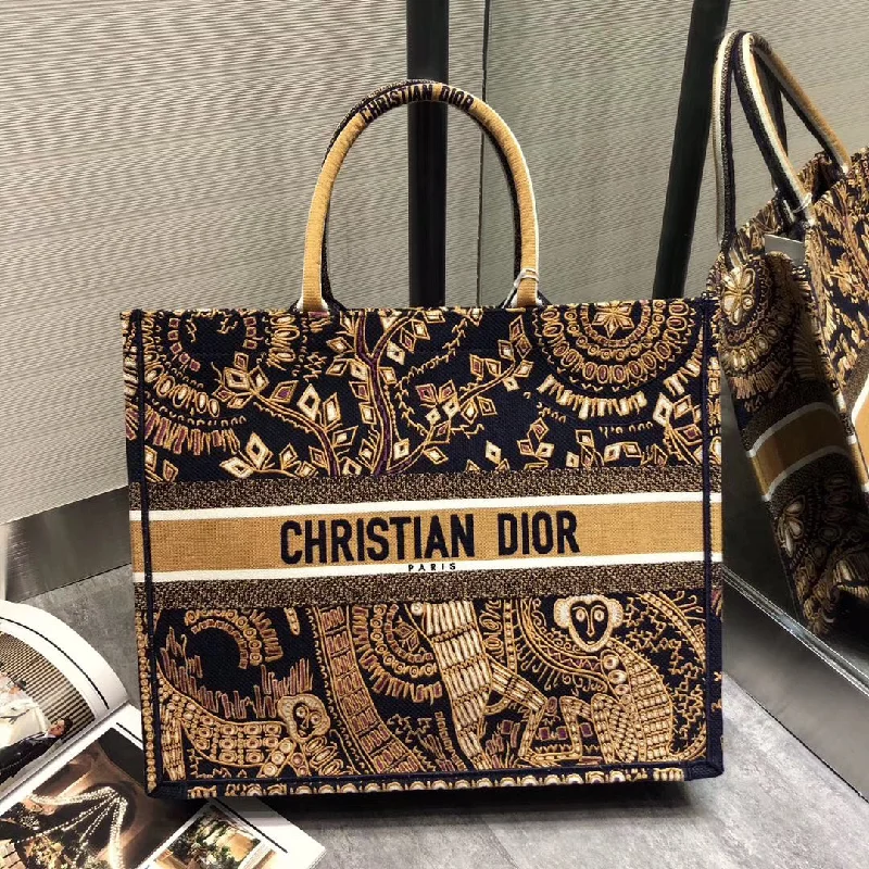 Luxury Christian Dior crossbody bags with a chain - link strapDior Book Tote Bag In Orange Animals Embroidered Canvas