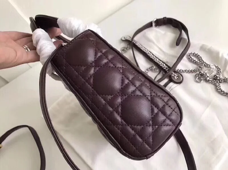 Christian Dior handbags with a back - pocket for quick storageChristian Dior Bordeaux Lambskin Mini Lady Christian Christian Dior Bag With Chain