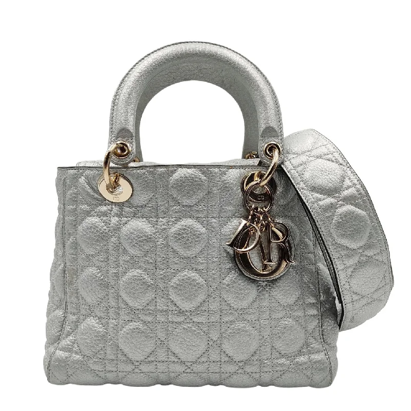 Christian Dior crossbody bags with a front - flap pocket for easy accessChristian Dior Christian Lady soft bag in silver leather