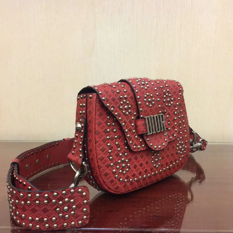 Christian Dior bags with a detachable coin purse insideDior D-Fence Saddle Bag In Red Studded Calfskin