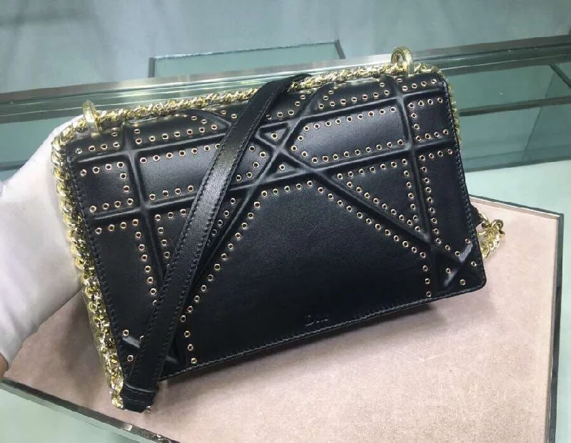 High - fashion Christian Dior bags with a geometric patternChristian Diorama Bag In Black Eyelets Lambskin