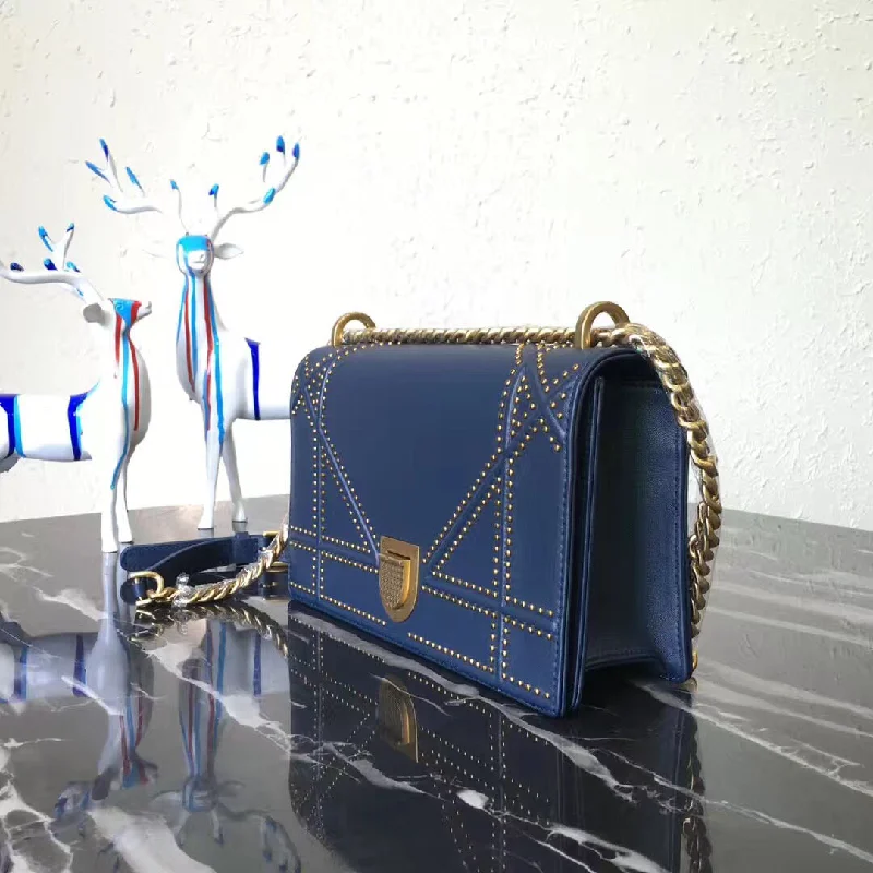 Christian Dior handbags with a removable shoulder strap for versatilityChristian Diorama Bag In Blue Studded Lambskin