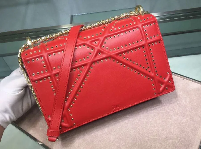 Christian Dior bags with a zip - top closure and multiple compartmentsChristian Diorama Bag In Red Eyelets Lambskin