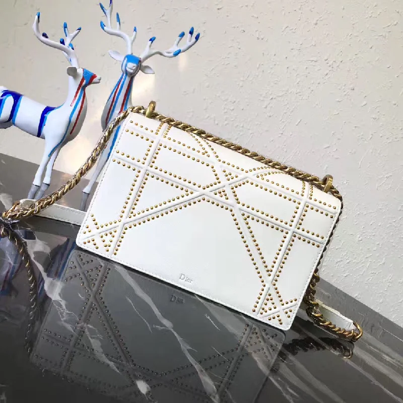 Trendsetting Christian Dior crossbody bags with a colorful strapChristian Diorama Bag In White Studded Lambskin