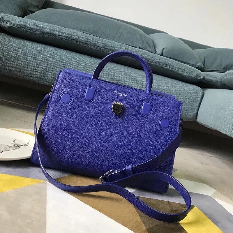 Christian Dior bags with a side - pocket for holding a water bottleChristian Diorever Tote Bag In Blue Calfskin Leather