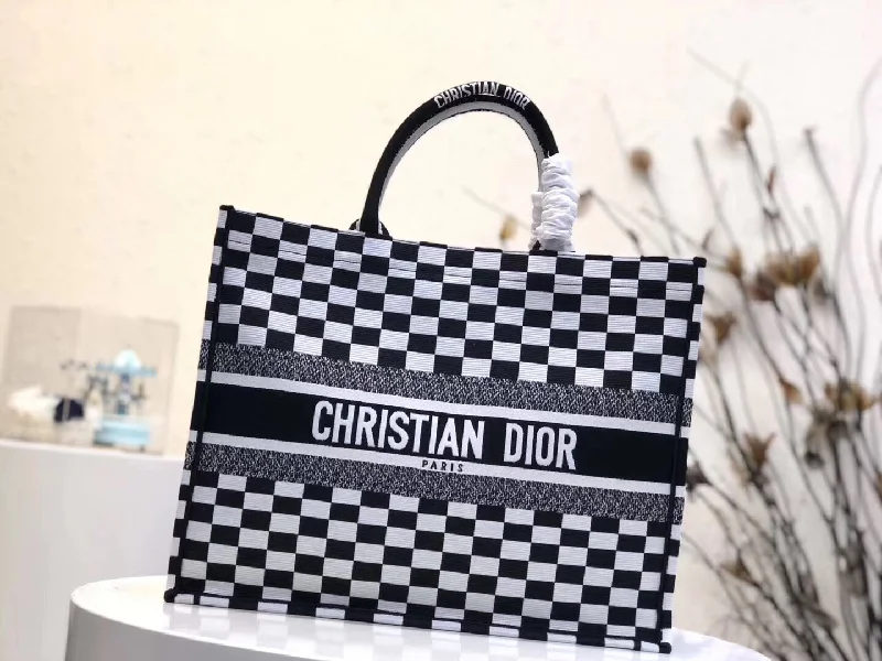 Christian Dior bags with a quilted pattern and gold - toned hardwareDior Embroidered Book Tote In Checkered Canvas