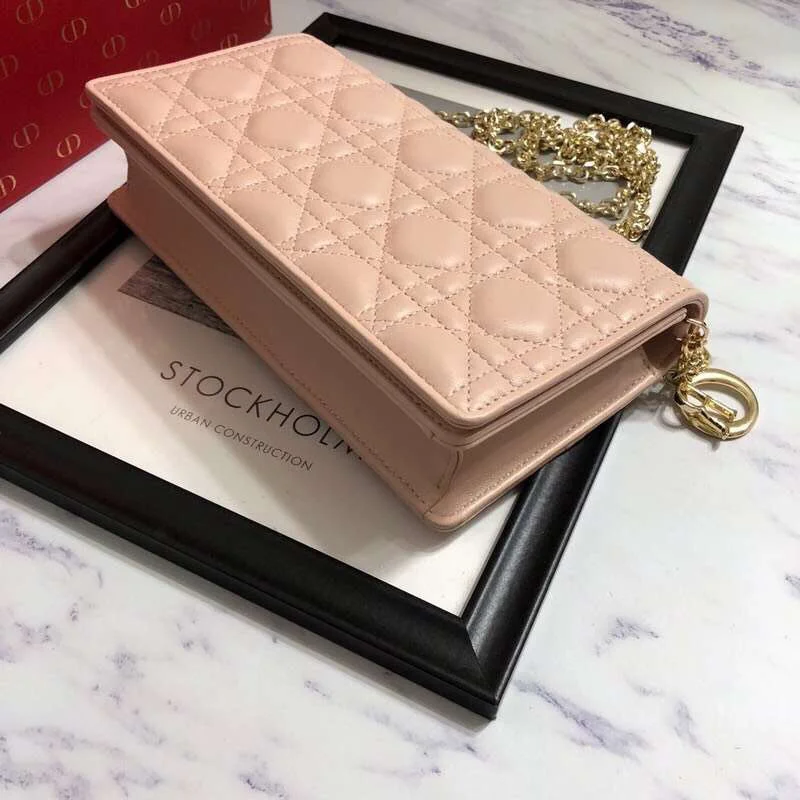 Christian Dior bags with a quilted pattern and gold - toned hardwareDior Lady Dior Clutch With Chain In Nude Lambskin