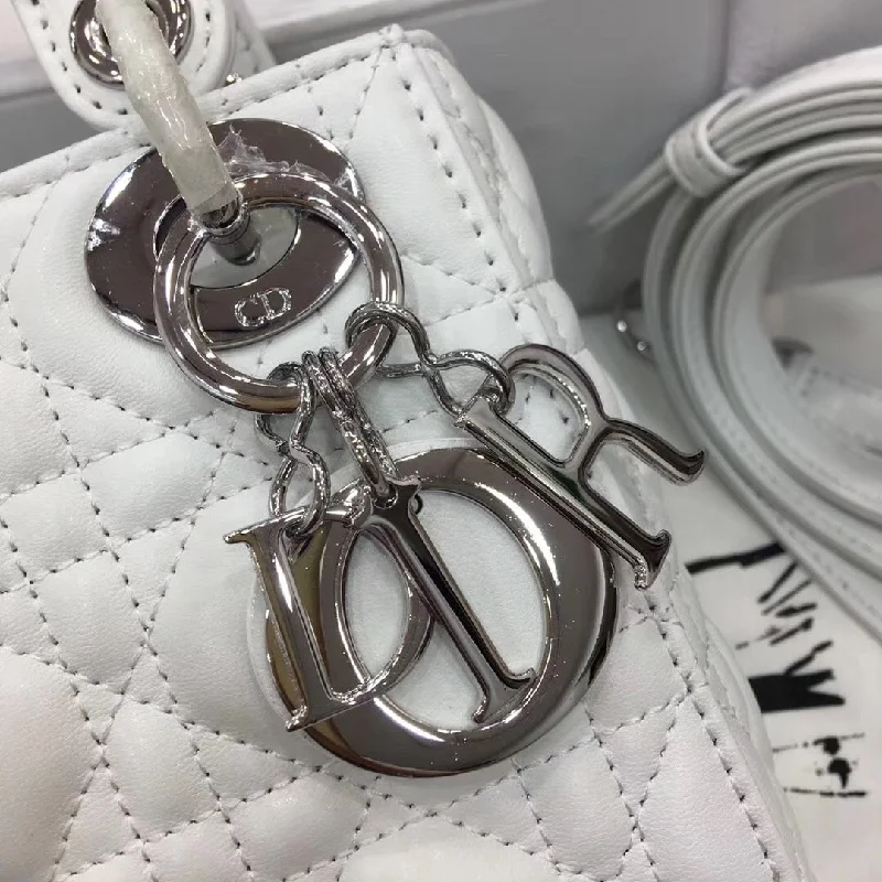 Christian Dior bags with a zip - top closure and multiple compartmentsDior Lady Dior Mini Chain Bag In White Lambskin