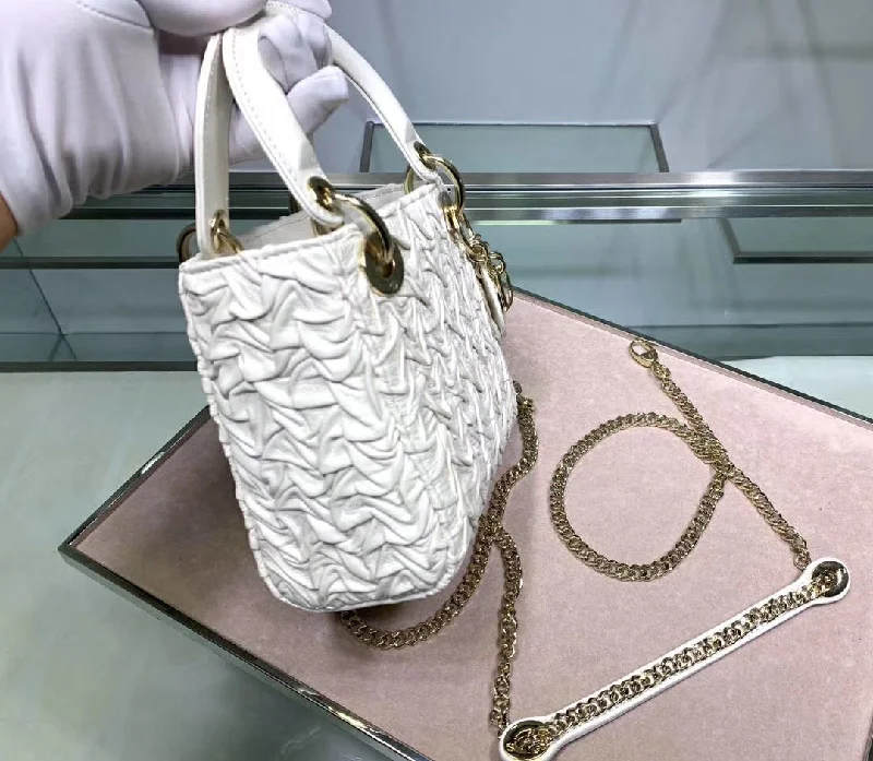 Christian Dior backpacks with a sleek, minimalist silhouetteDior Lady Dior Mini Chain Bag In White Wavy Crinkled Lambskin