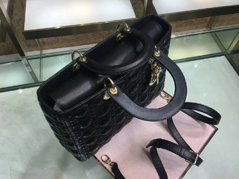 High - fashion Christian Dior bags with a geometric patternDior Large Lady Dior Bag In Black Cannage Lambskin