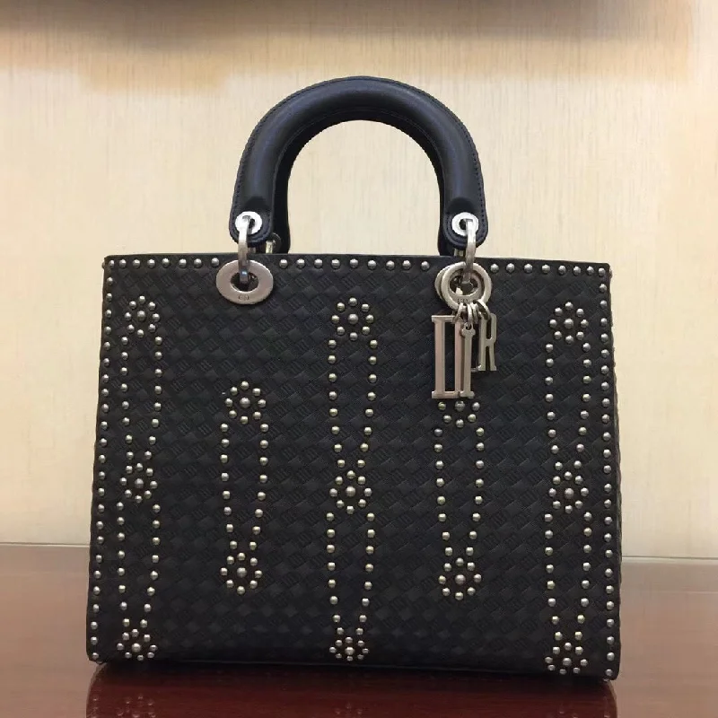 Trendsetting Christian Dior crossbody bags with a colorful strapDior Large Lady Dior Bag In Black Studded Calfskin