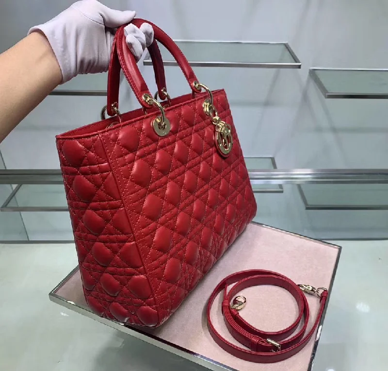 High - fashion Christian Dior bags with a geometric patternDior Large Lady Dior Bag In Red Cannage Lambskin