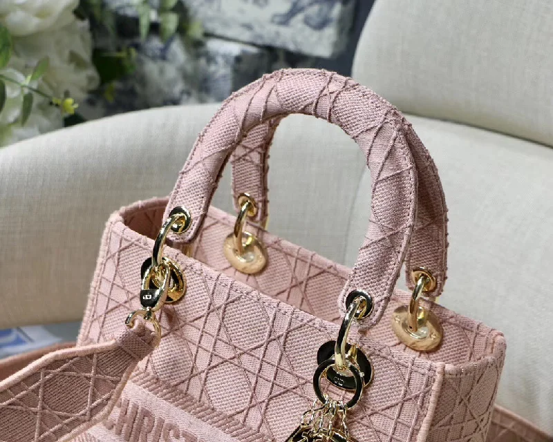 Stylish Christian Dior shoulder bags with a tassel - adorned zipperDior Medium Lady D-Lite Bag In Pink Embroidered Canvas