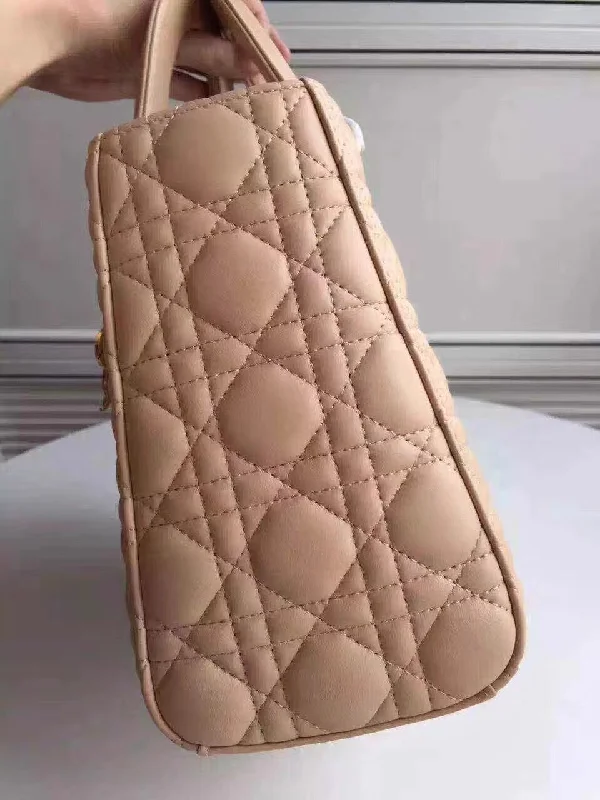 High - fashion Christian Dior bags with a geometric patternDior Medium Lady Dior Bag In Apricot Lambskin