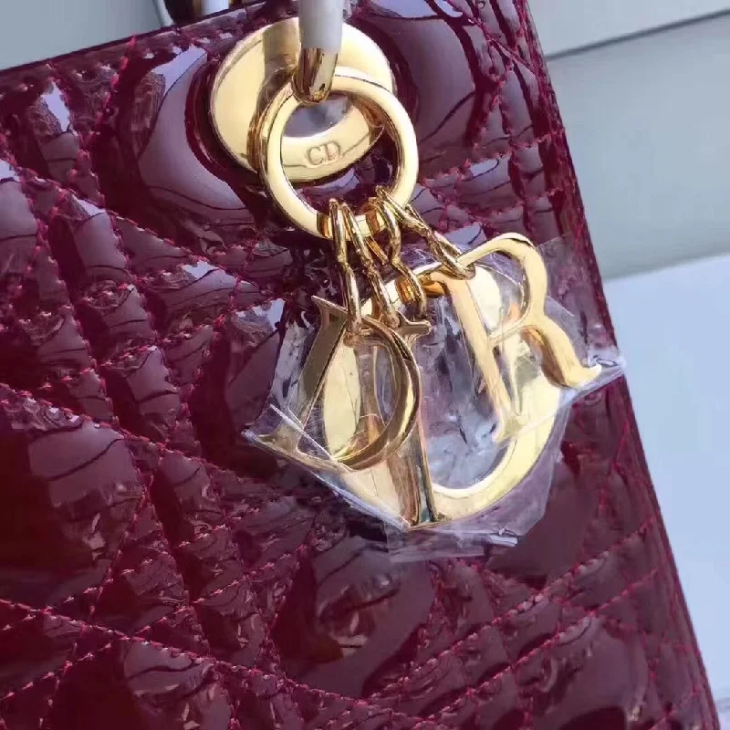 Contemporary Christian Dior handbags with a unique shapeDior Medium Lady Dior Bag In Bordeaux Patent Leather