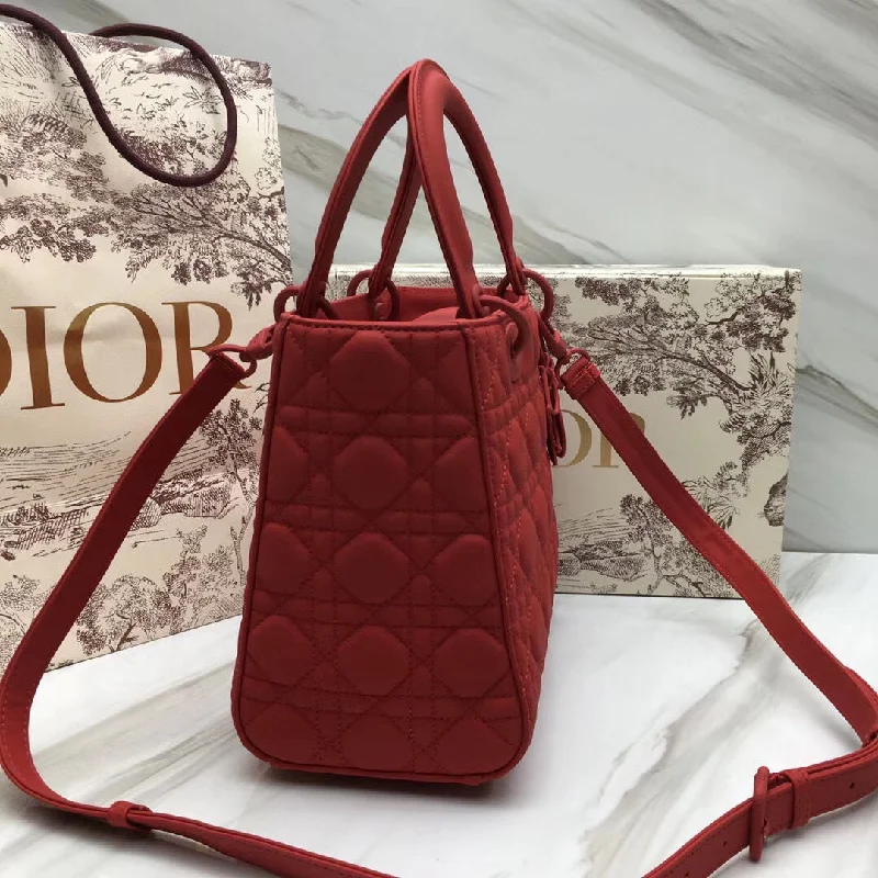 Christian Dior bags with a side - pocket for holding a water bottleDior Medium Lady Dior Bag In Cherry Ultra Matte Calfskin