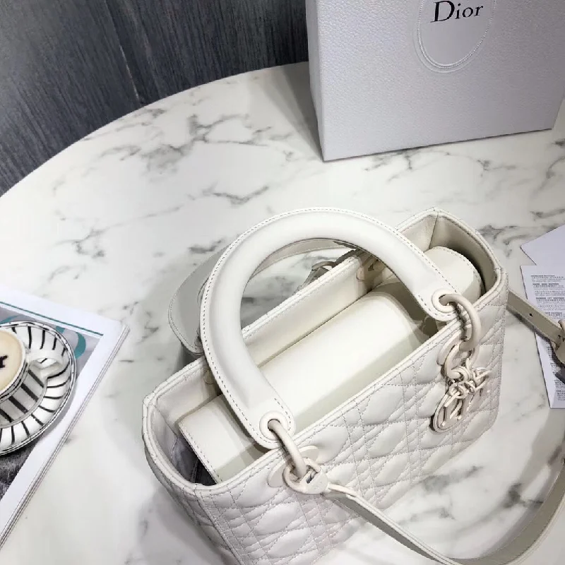 Christian Dior Saddle bags with a distressed leather finishDior Medium Lady Dior Bag In White Ultra Matte Calfskin