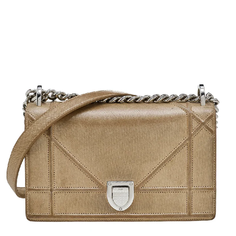 Christian Dior bags with a side - pocket for holding a water bottleDIOR Metallic Gold Suede Small ama Shoulder Bag