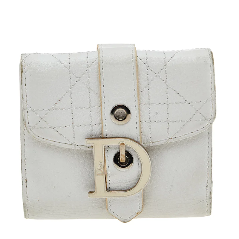 Contemporary Christian Dior handbags with a unique shapeDIOR White Cannage Leather French Wallet