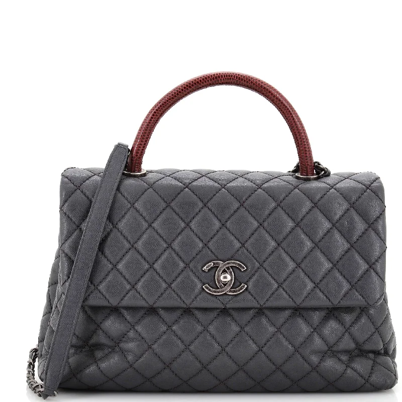 Christian Dior bags with a zip - top closure and multiple compartmentsCoco Top Handle Bag Quilted Caviar with Lizard Medium