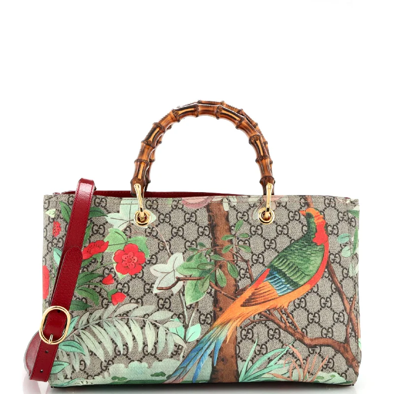 Ladies Gucci Dionysus bags with a star - shaped charmBamboo Shopper Tote Tian Print GG Coated Canvas Medium