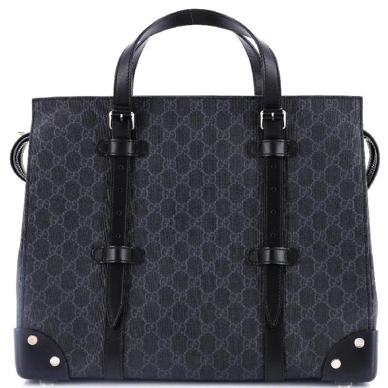 Gucci tote bags for women with a spacious interiorBuckle Travel Tote GG Coated Canvas with Leather Large