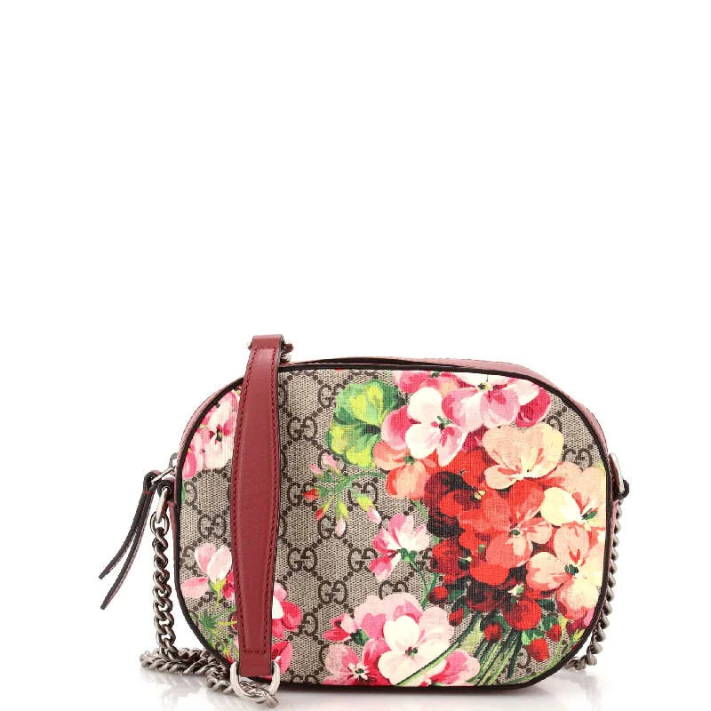 Women Gucci bags with a zip - around closure for securityChain Crossbody Bag Blooms Print GG Coated Canvas Mini