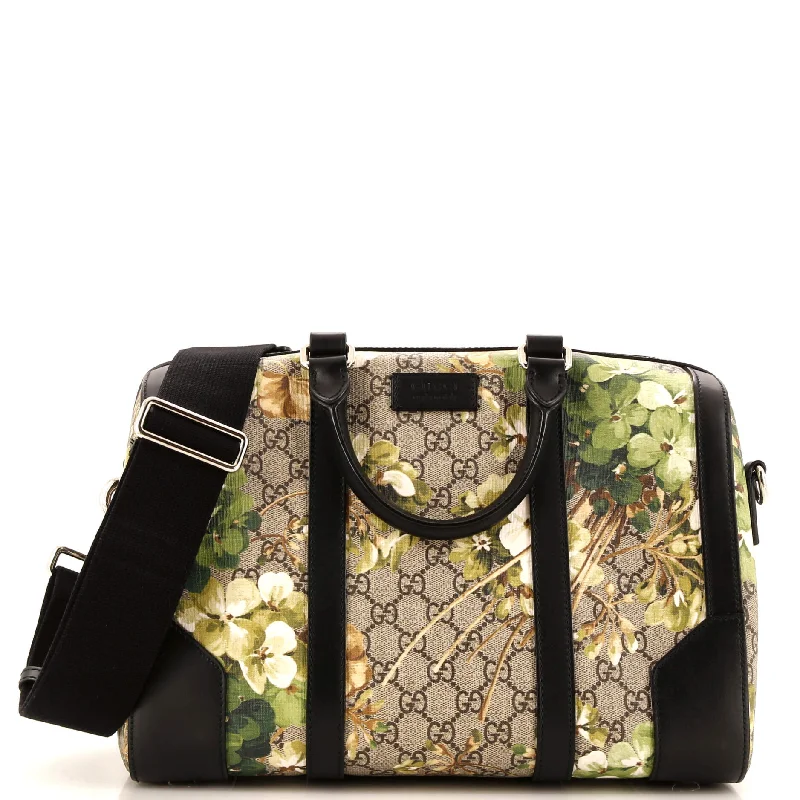 Women Gucci Sylvie bags with a crystal - embellished web stripeConvertible Duffle Bag Blooms Print GG Coated Canvas Small