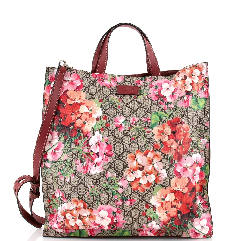 Ladies Gucci Dionysus bags with a detachable shoulder strapConvertible Soft Open Tote Blooms Print GG Coated Canvas Tall