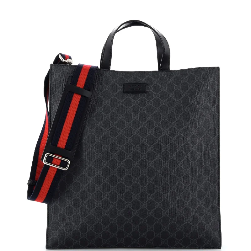 Women Gucci Sylvie bags with a crystal - embellished web stripeConvertible Soft Open Tote GG Coated Canvas Tall