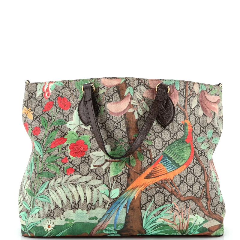 Ladies Gucci shoulder bags with a magnetic - closure flapConvertible Soft Tote Tian Print GG Coated Canvas Medium