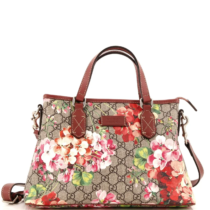 Ladies Gucci shoulder bags with a wide - width strapConvertible Tote Blooms Print GG Coated Canvas Small