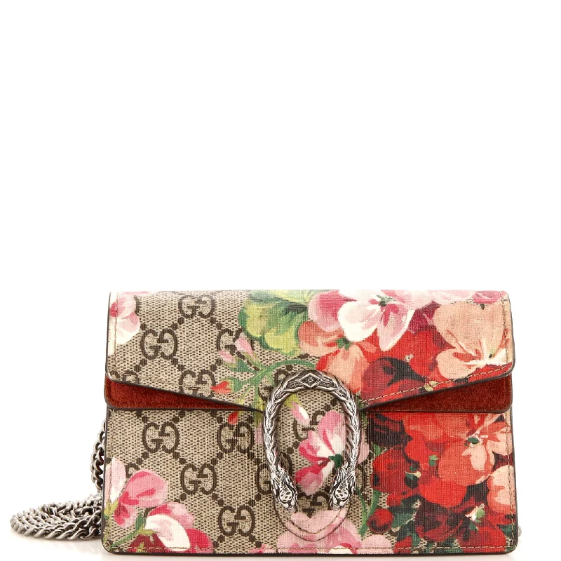 Ladies Gucci handbags with a detachable coin purse insideDionysus Bag Blooms Print GG Coated Canvas Super Mini