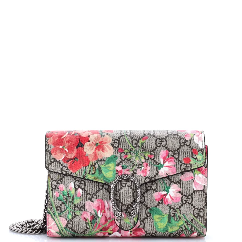 Ladies Gucci shoulder bags with a tassel decorationDionysus Chain Wallet Blooms Print GG Coated Canvas Small